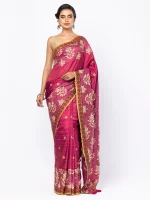 Raspberry Printed and Embroidered Silk Saree