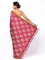 Raspberry Printed and Embroidered Silk Saree - Image 3