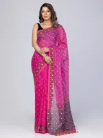 Magenta Printed and Embroidered Cotton Saree