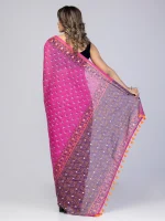 Magenta Printed and Embroidered Cotton Saree - Image 3