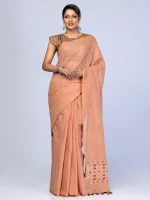 Brown Embroidered Cotton Saree