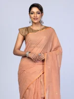 Brown Embroidered Cotton Saree - Image 2