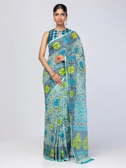 Sage Green Printed Cotton Saree