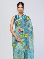 Sage Green Printed Cotton Saree - Image 2