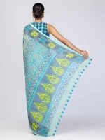 Sage Green Printed Cotton Saree - Image 3