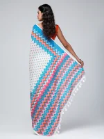 White Printed and Embroidered Cotton Saree - Image 2