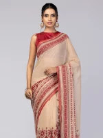 Brown Printed Cotton Saree - Image 2