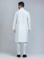 White Embroidered Cotton Panjabi - Image 2