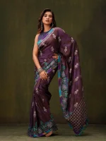 Plum Printed and Embroidered Silk HERSTORY Saree - Image 2