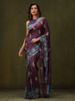 Plum Printed and Embroidered Silk HERSTORY Saree